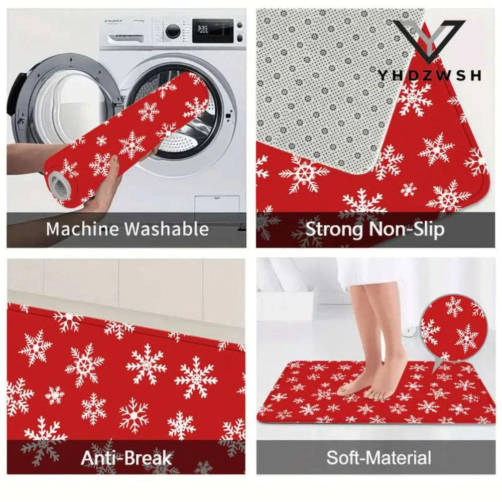 Christmas Rug Snowflake Area Red Rug Washable Non Slip
