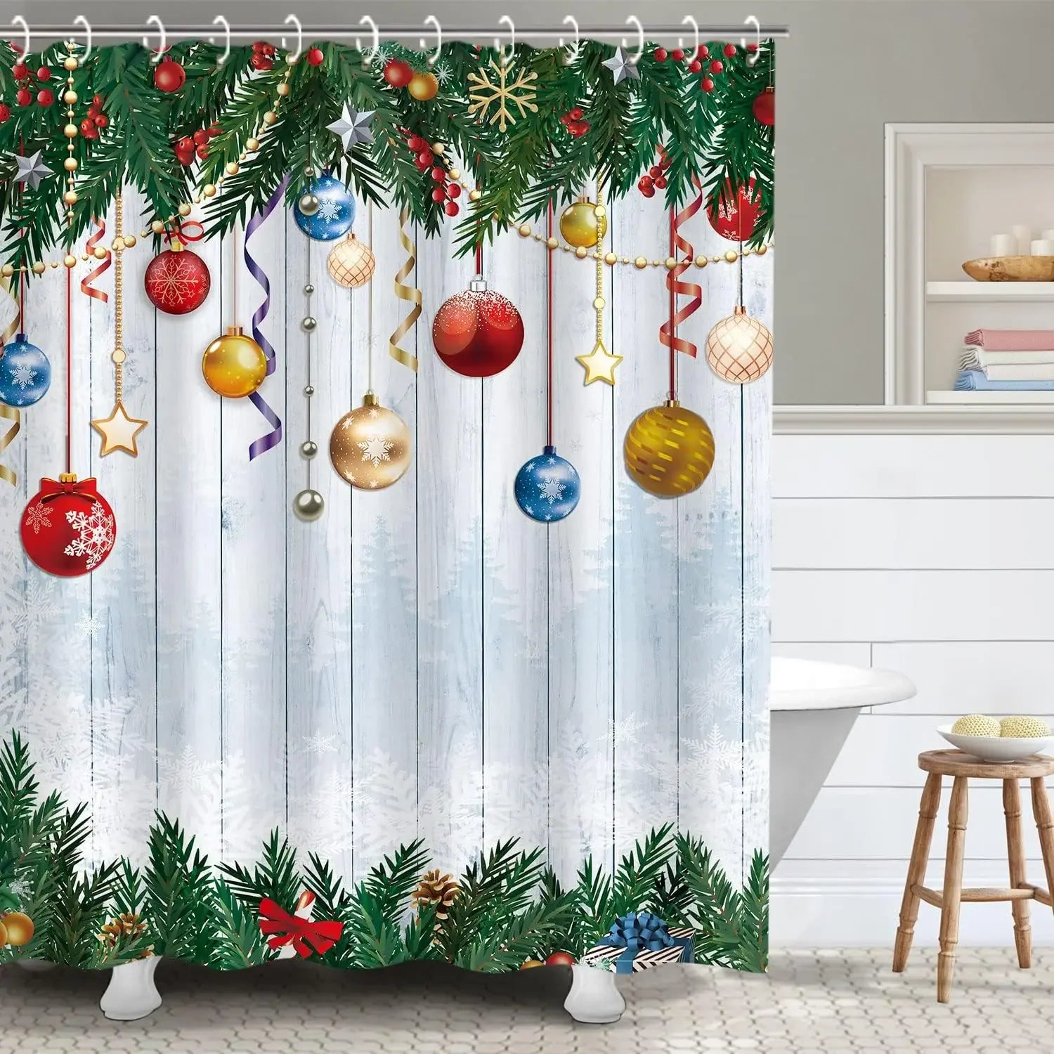 Christmas Gift Theme Shower Curtains Snowman Christmas Tree
