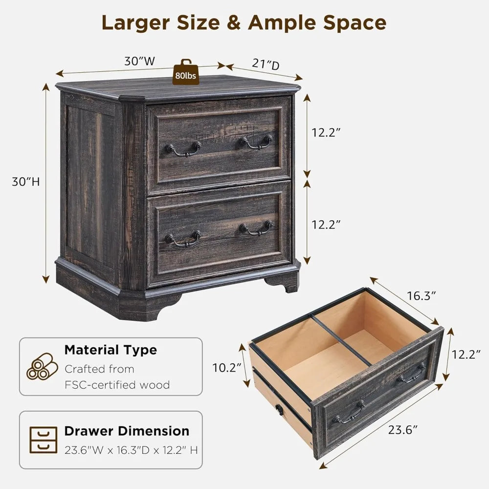 30" Farmhouse Nightstand Set of 2 w/Wooden Tabletop