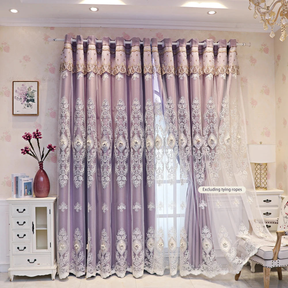 1PC Curtains,Luxury vintage-style embroidered curtains