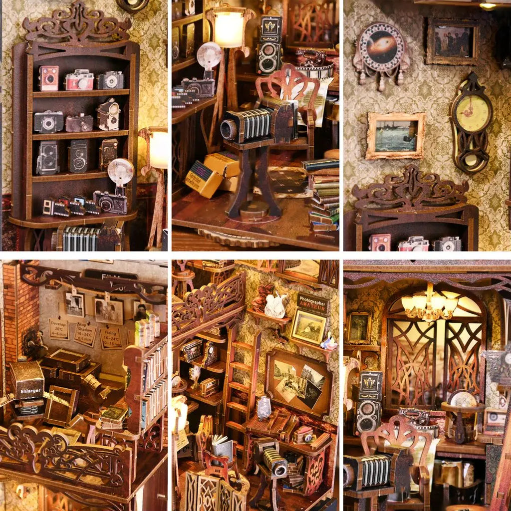 Wooden Puzzle Miniature House Kit For Bookshelf
