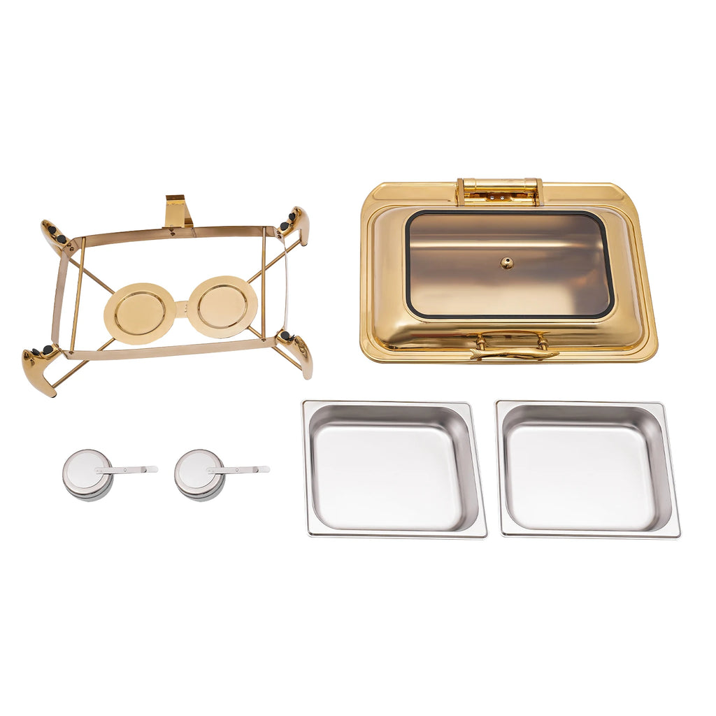 9L Gold Rectangle Dual Compartment Chafing Dish Buffet Set