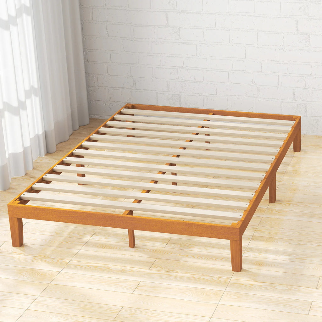 Queen Solid Wood Bed Frame with Sturdy Wood Slat Support No Box Spring Needed