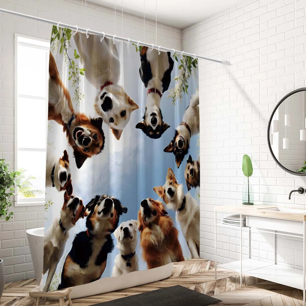 1pc Cute Dog Printed Waterproof Shower Curtain