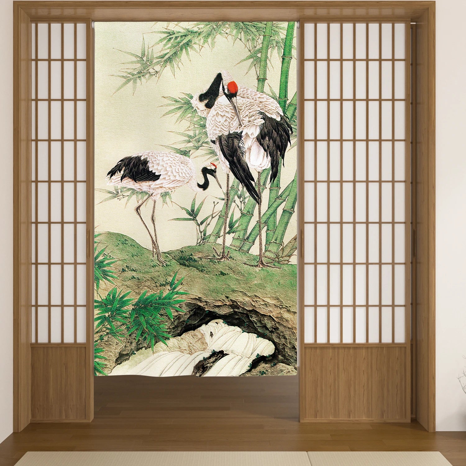 Japanese Linen Doorway Curtain Home Flower Bird
