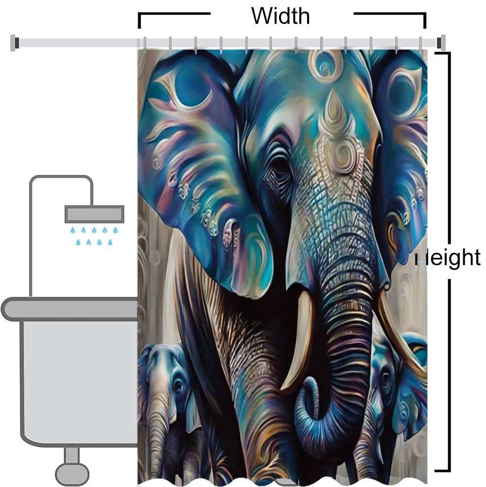 3D Elephant Bathing Curtain  Bathroom Letters Shower Curtain Waterproof