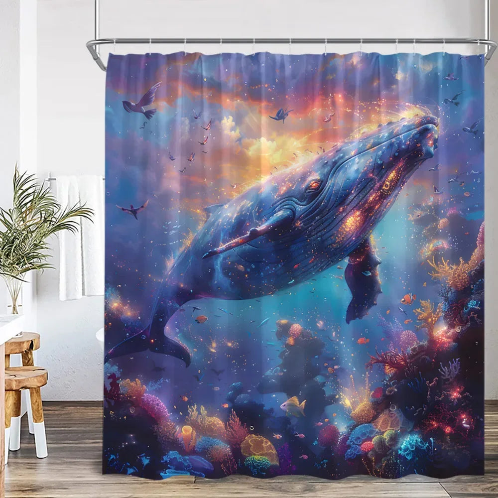 Marine Life Nature Bathroom Decor Sea Poltester Bath Curtain with Hook