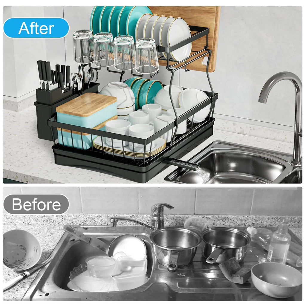 Large 2-tier dish drying rack for kitchen countertops,