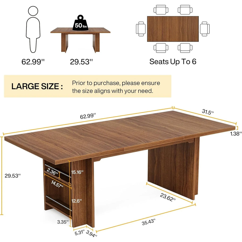 Farmhouse Dining Table for 6 to 8, 63-Inch Rectangular Kitchen Table