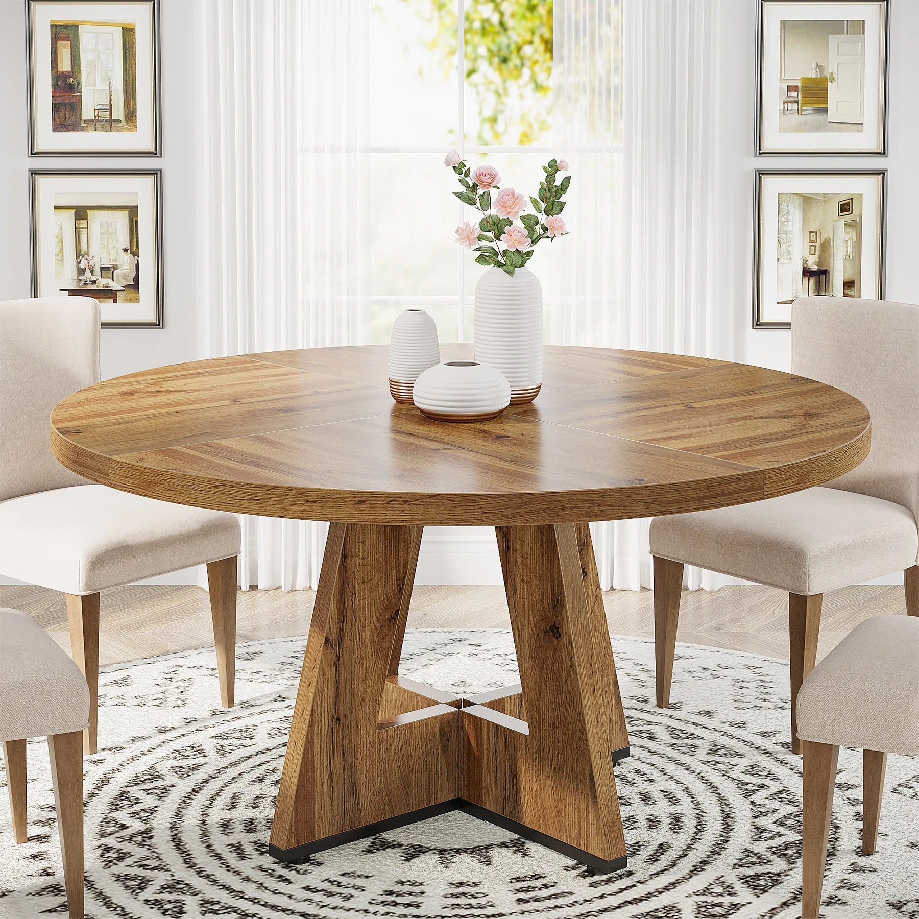 Tribesigns Round Dining Table for 4, 47 Inch Farmhouse Kitchen Table