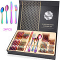 Colorful Silverware Set, 24-Piece Stainless Steel Rainbow Flatware Set, Iridescent Cutlery Utensils Set Service for 6