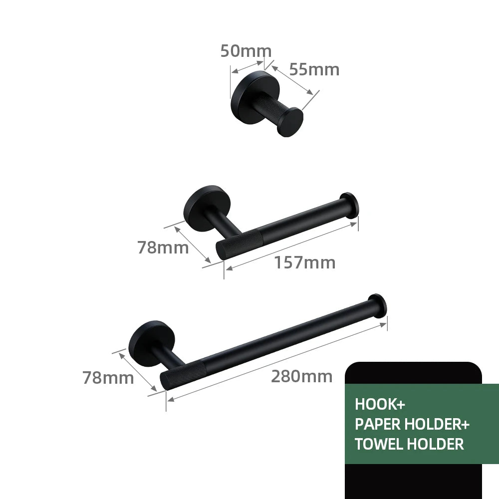 Black Bathroom Accessories Brass Knurled Kit Paper Holder Towel Rack Shelf Single Towel Holder Toilet Brush Holder Hook