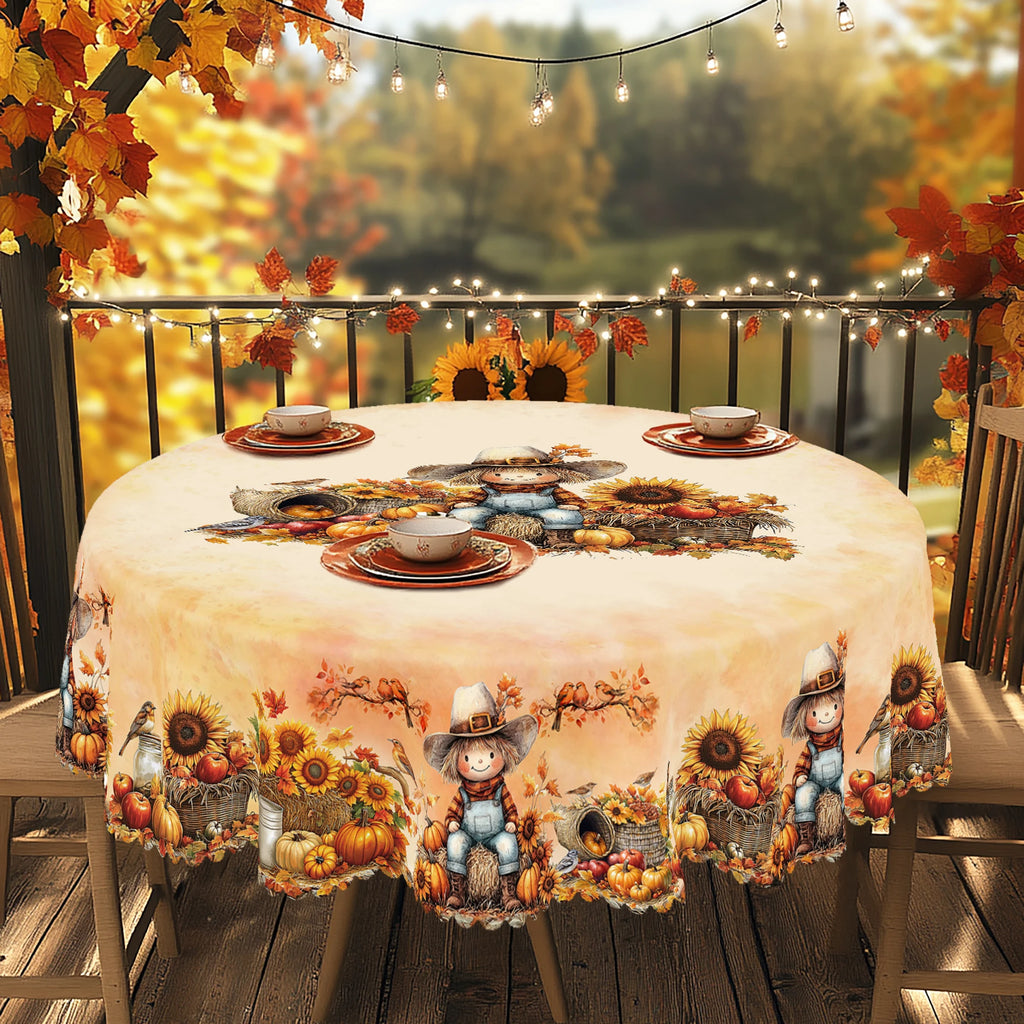 Gnizama Fall decoration autumn thanksgiving polyester rectangular round tablecloth with pumpkin, scarecrow, pattern design,