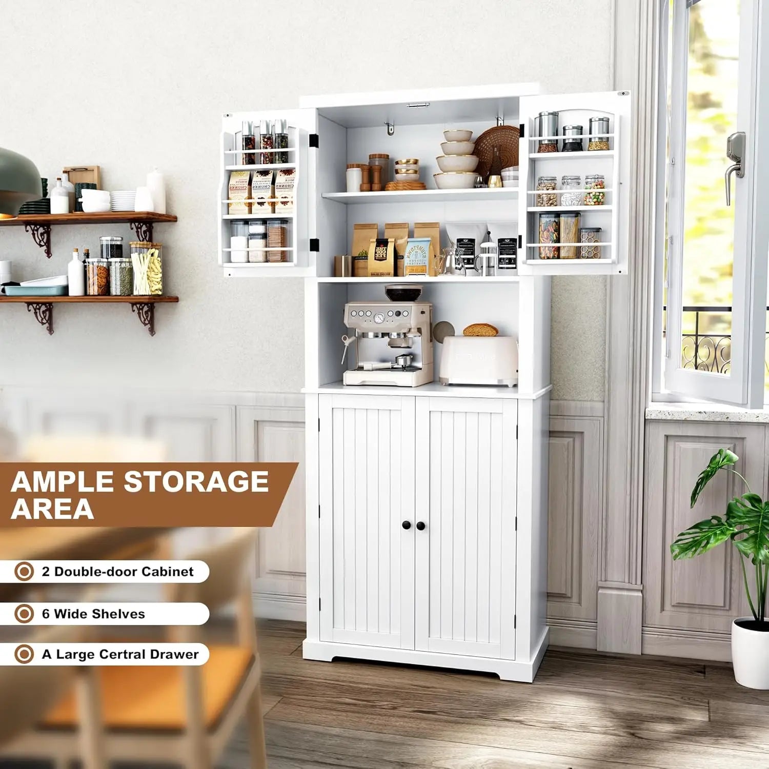 72" Freestanding  Cabinet with Storage Hutch