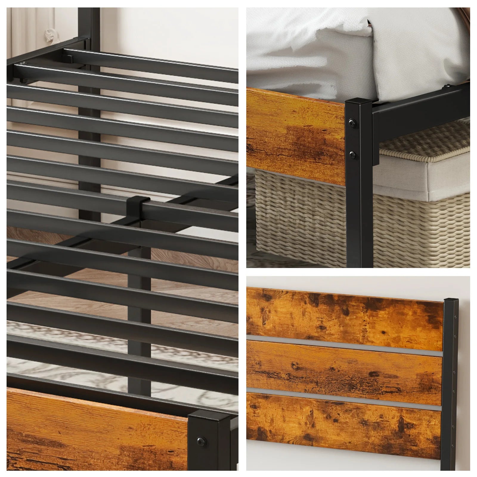 Queen Size Metal Platform Bed Frame with Headboard and Footboard
