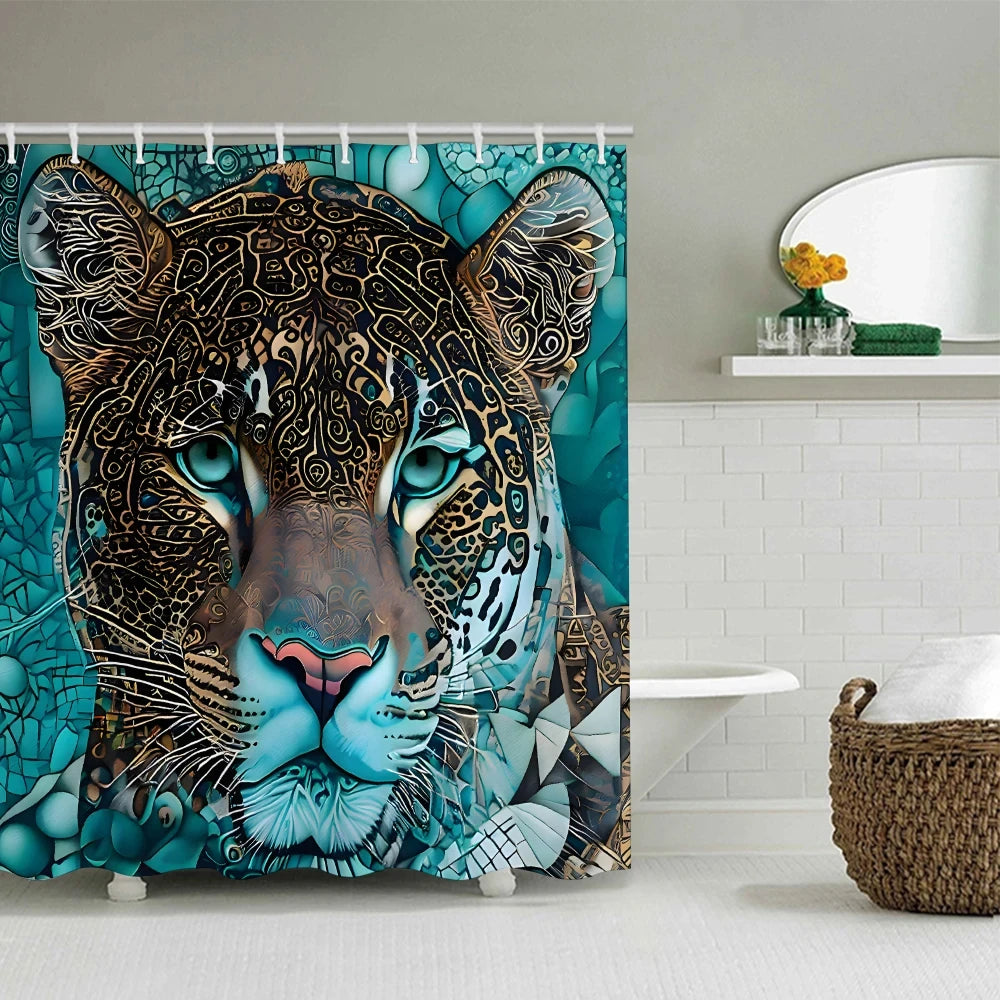 Cheetah Bathroom Four-piece Set - Avant-garde Waterproof Shower Curtain, creating a complete bathroom kit