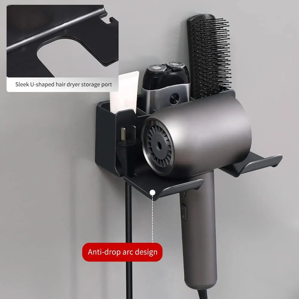 Wall Mounted Hair Dryer Holder Multi-Functional Bathroom Storage Rack,