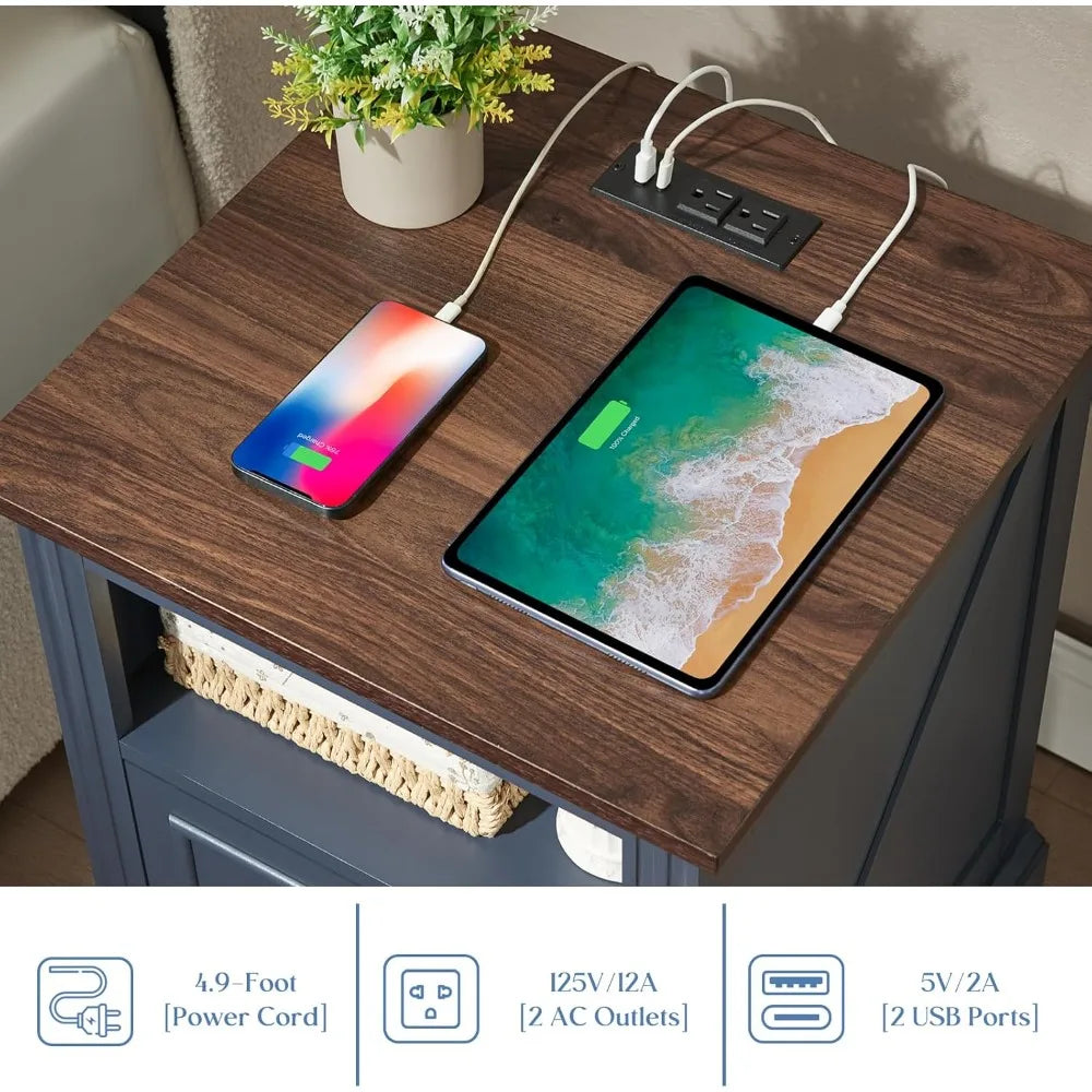 Nightstand Set of 2 with Charging Station