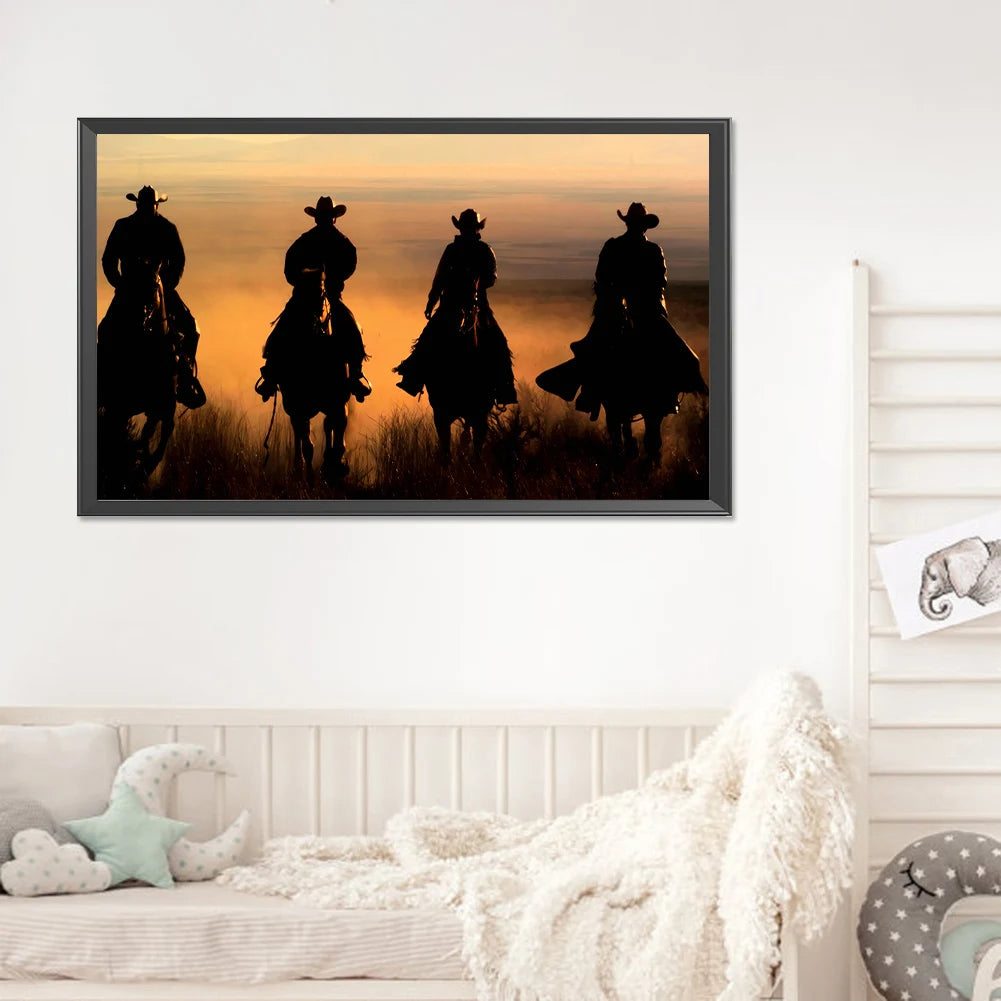 5D DIY Full Round Drill Diamond Painting Western Cowboy Home Art Craft 50x30cm