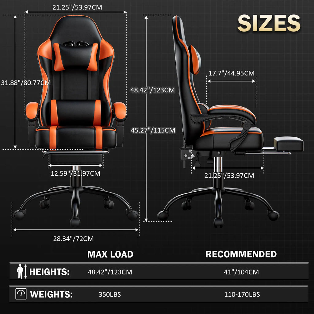 Gaming Chair with Footrest, PU Leather Video Game Chairs