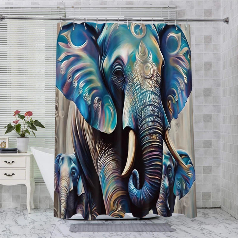3D Elephant Bathing Curtain  Bathroom Letters Shower Curtain Waterproof