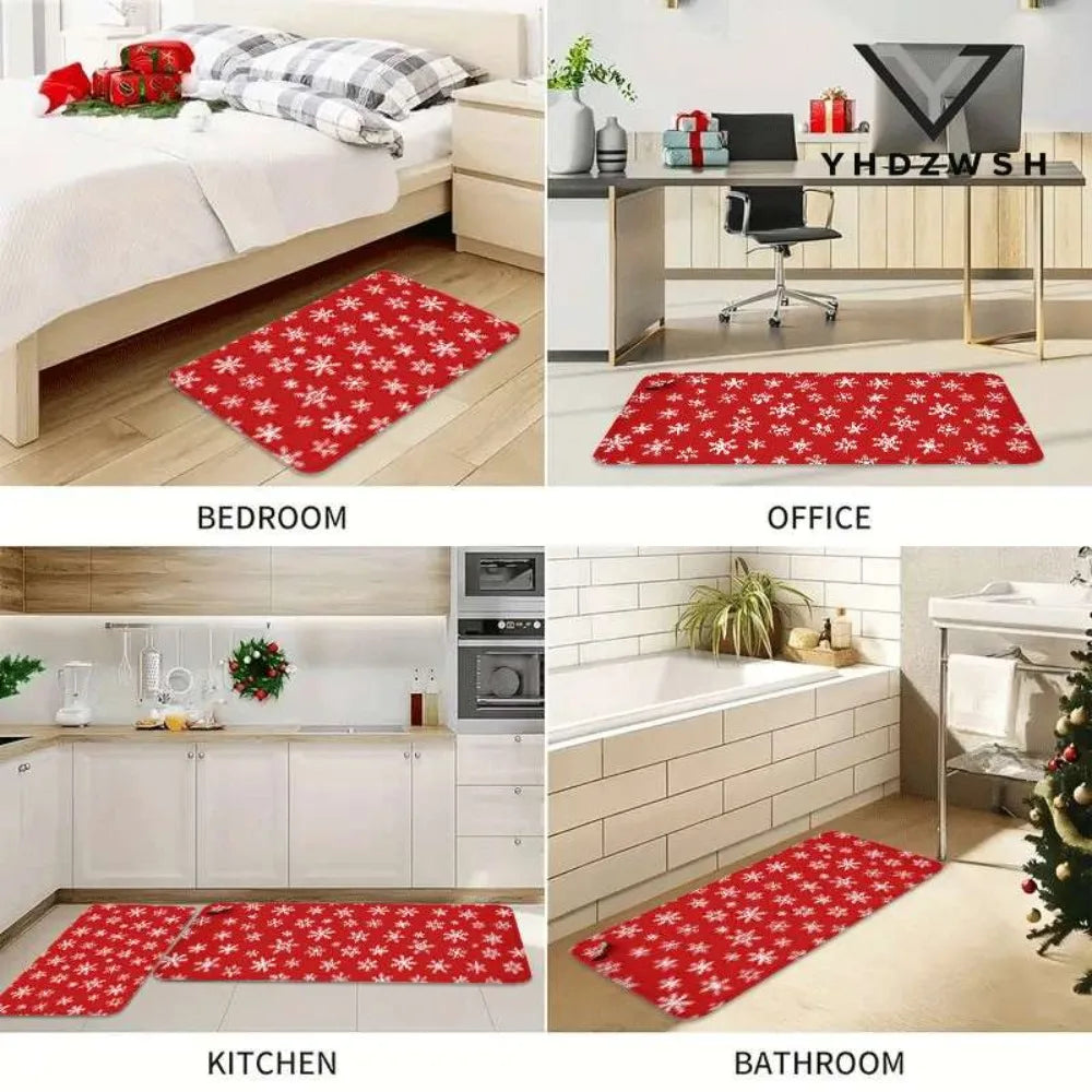 Christmas Rug Snowflake Area Red Rug Washable Non Slip