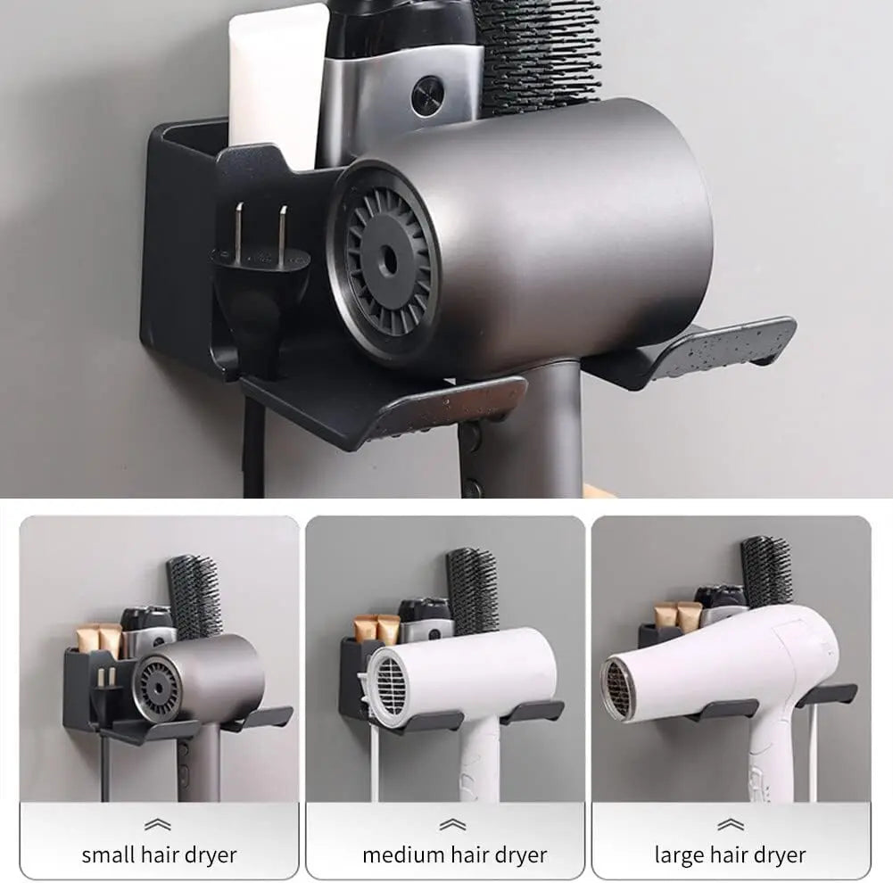 Wall Mounted Hair Dryer Holder Multi-Functional Bathroom Storage Rack,