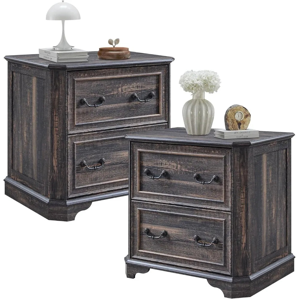 30" Farmhouse Nightstand Set of 2 w/Wooden Tabletop