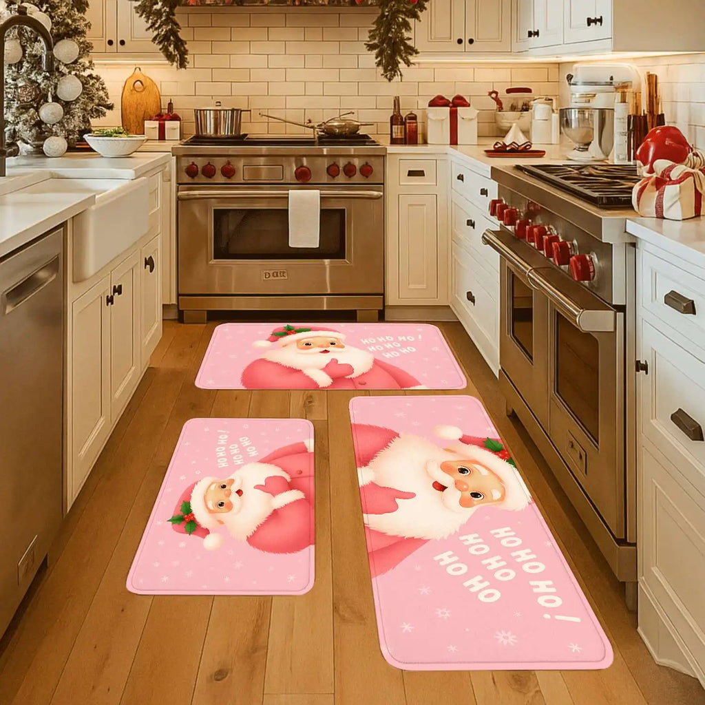 Pink Santa Claus Kitchen Mats 1/2/3pcs Christmas Rugs