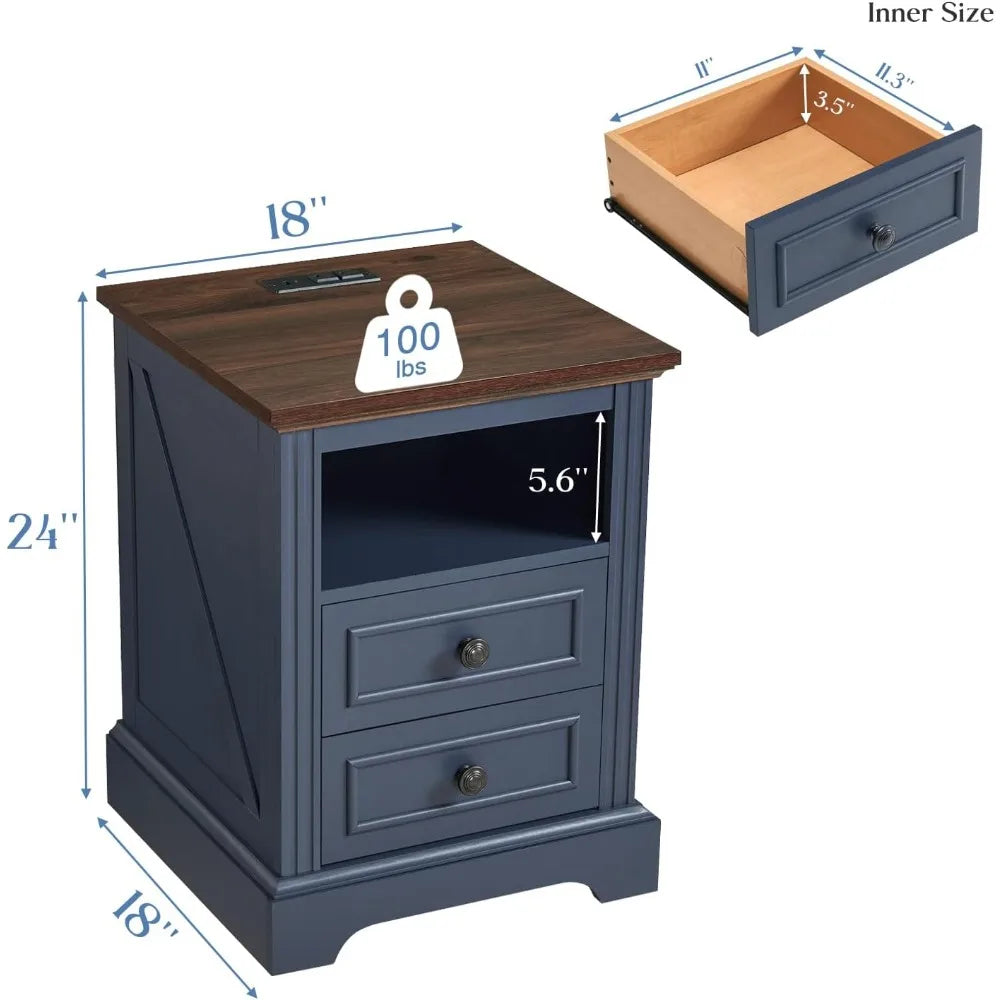 Nightstand Set of 2 with Charging Station
