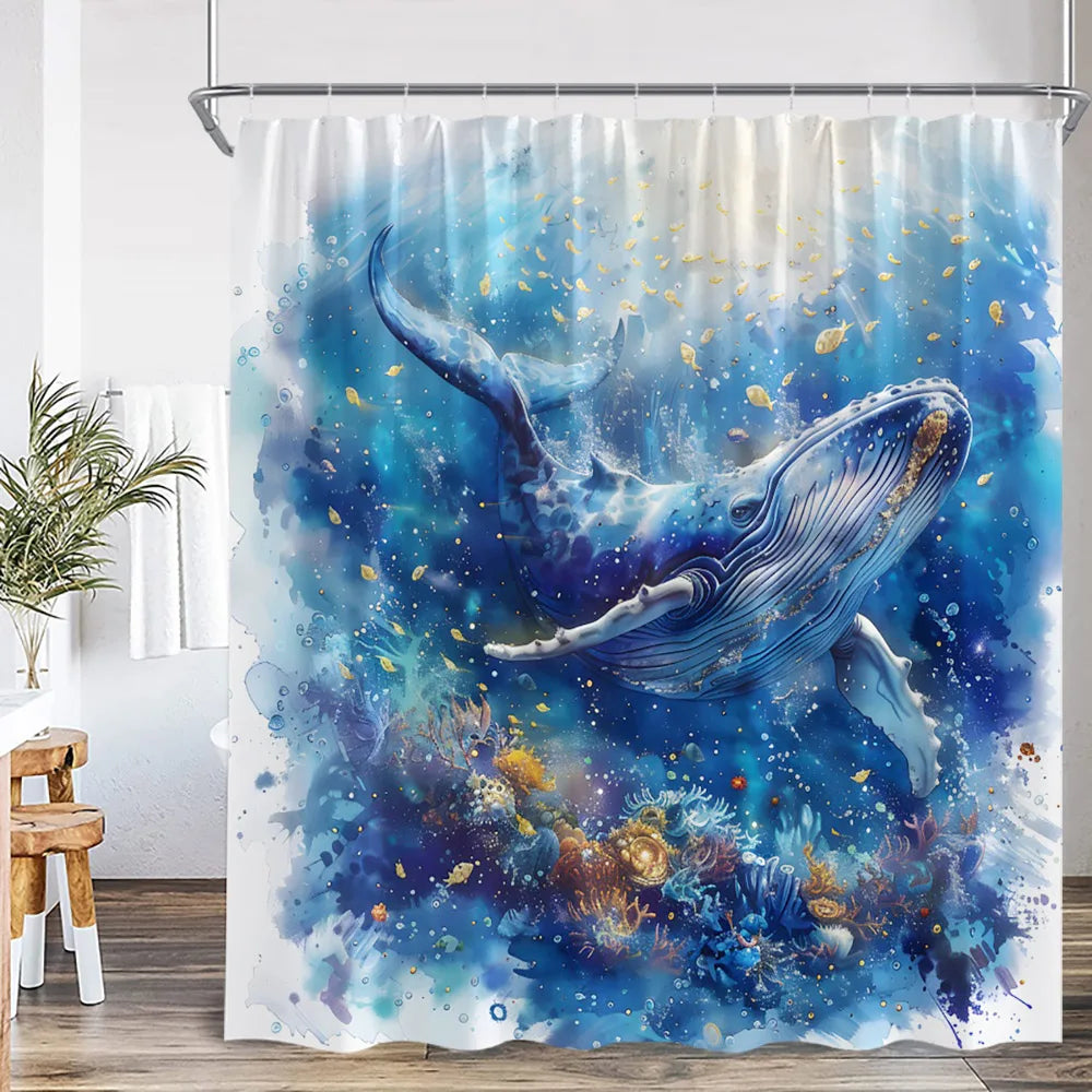 Marine Life Nature Bathroom Decor Sea Poltester Bath Curtain with Hook