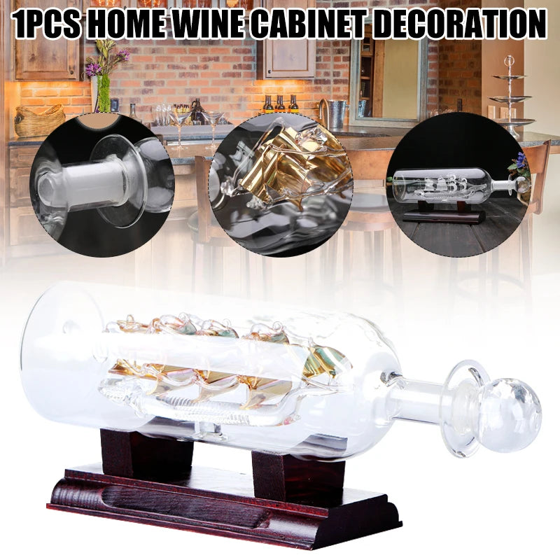 Sailboat in Glass Bottle Wooden Base