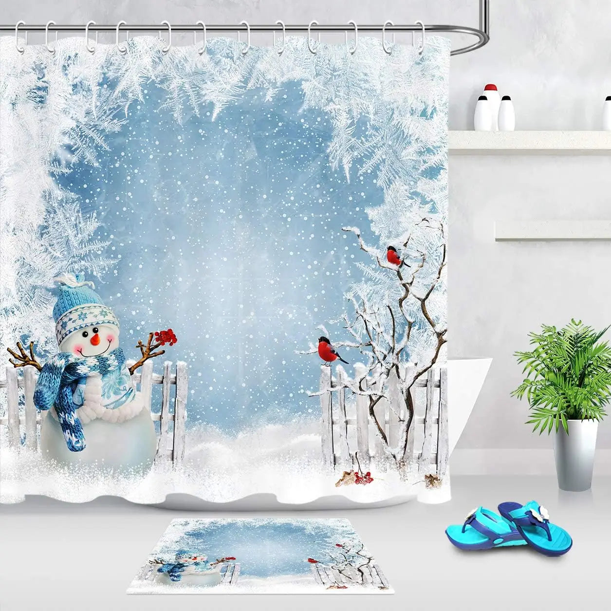 Winter Christmas Snowman Shower Curtains for Kids
