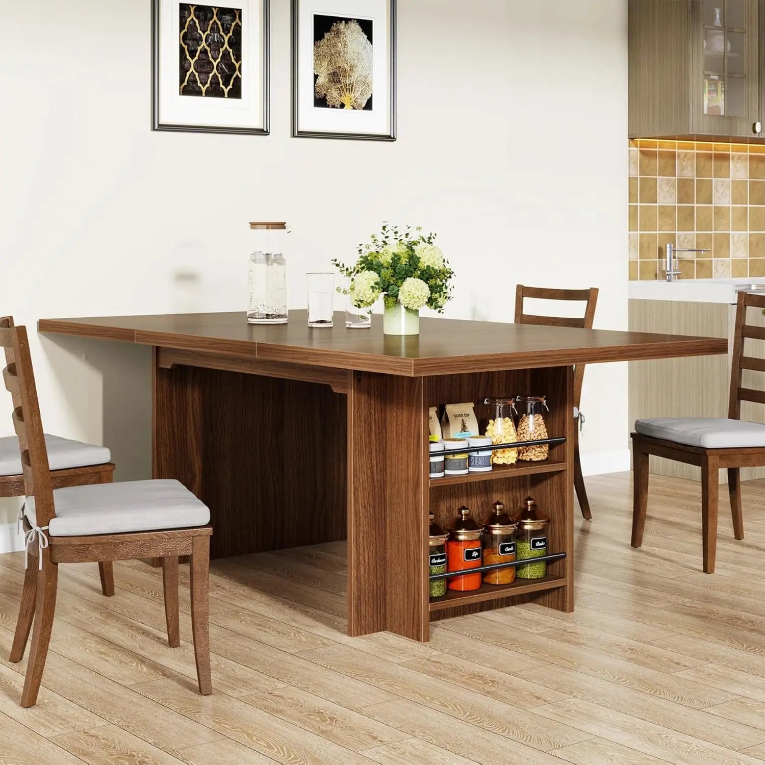 Farmhouse Dining Table for 6 to 8, 63-Inch Rectangular Kitchen Table