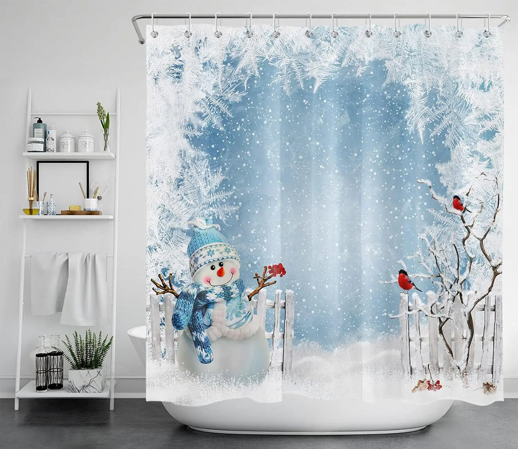 Winter Christmas Snowman Shower Curtains for Kids