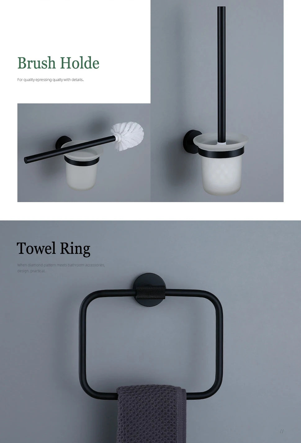 Black Bathroom Accessories Brass Knurled Kit Paper Holder Towel Rack Shelf Single Towel Holder Toilet Brush Holder Hook