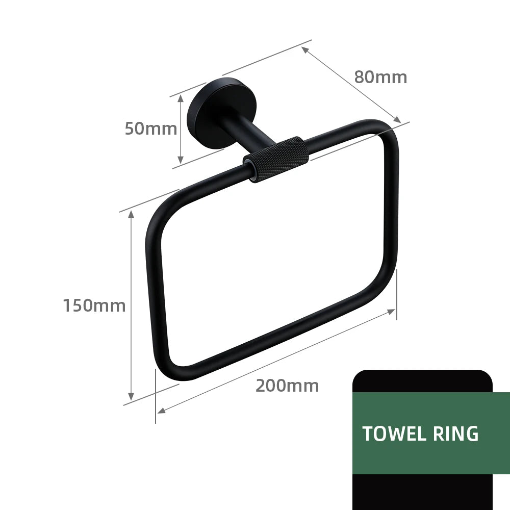 Black Bathroom Accessories Brass Knurled Kit Paper Holder Towel Rack Shelf Single Towel Holder Toilet Brush Holder Hook