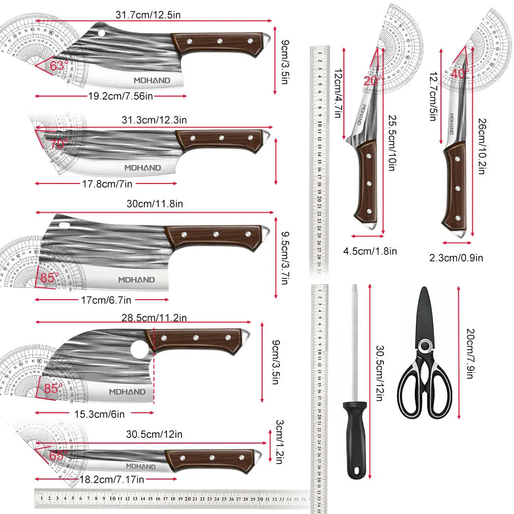 KEPEAK 14pcs Butcher Chef Knife Set with Roll Bag