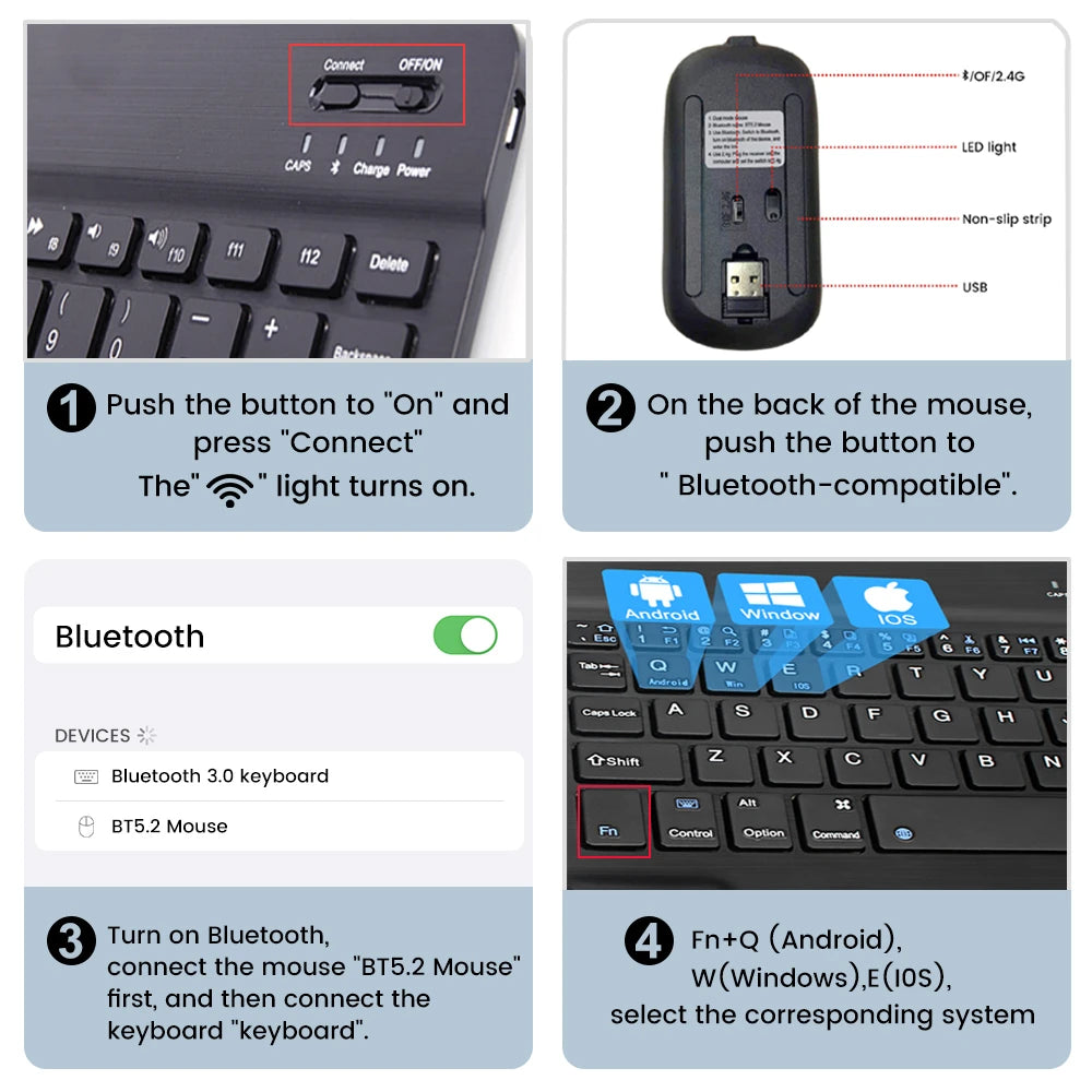 Bluetooth Keyboard and Mouse For iPad Xiaomi Samsung