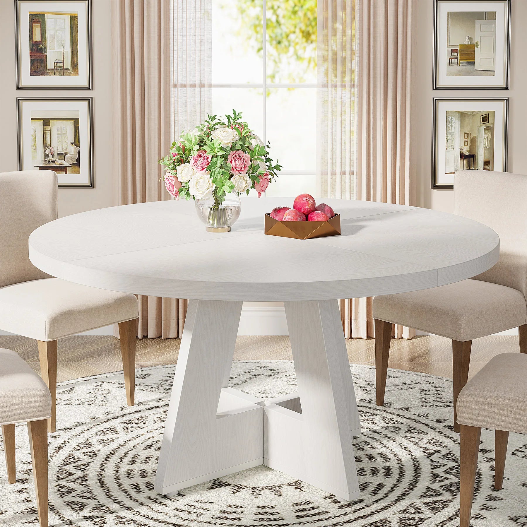 Tribesigns Round Dining Table for 4, 47 Inch Farmhouse Kitchen Table