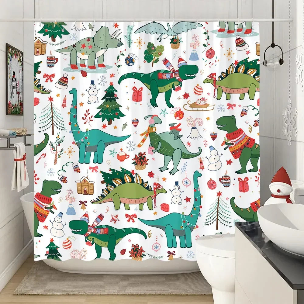 Christmas Gift Theme Shower Curtains Snowman Christmas Tree