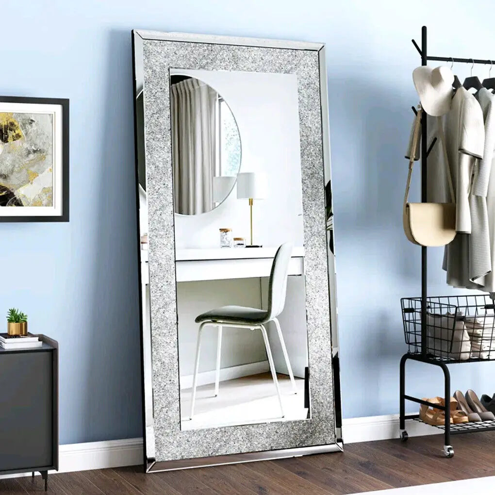 Large Silver Diamond Frameless Vanity Mirrors Wall Mounted
