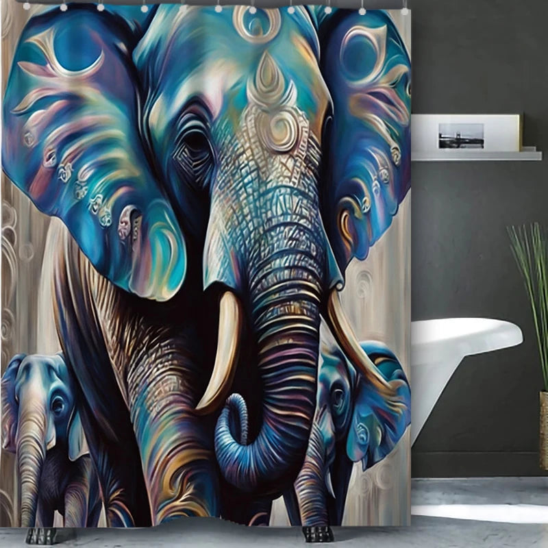 3D Elephant Bathing Curtain  Bathroom Letters Shower Curtain Waterproof