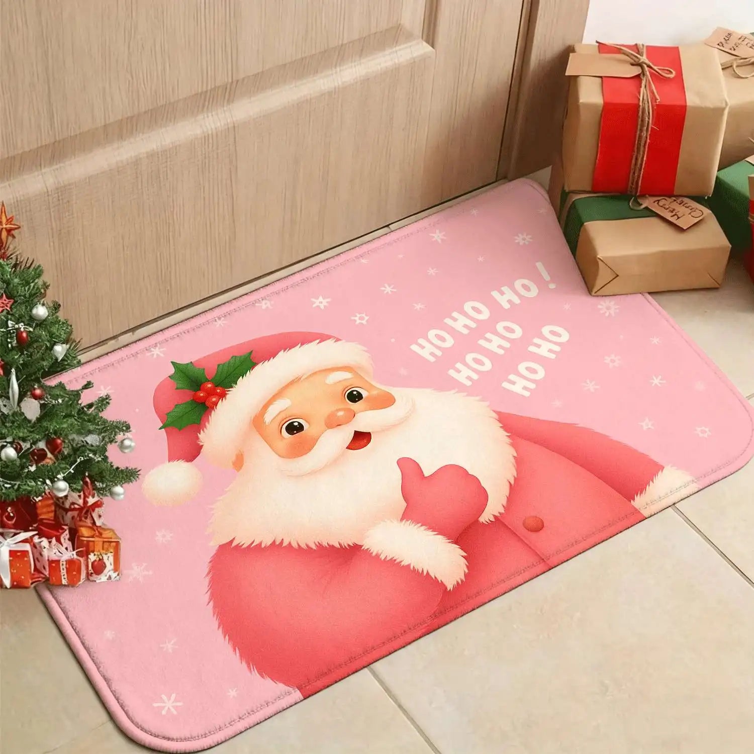 Pink Santa Claus Kitchen Mats 1/2/3pcs Christmas Rugs