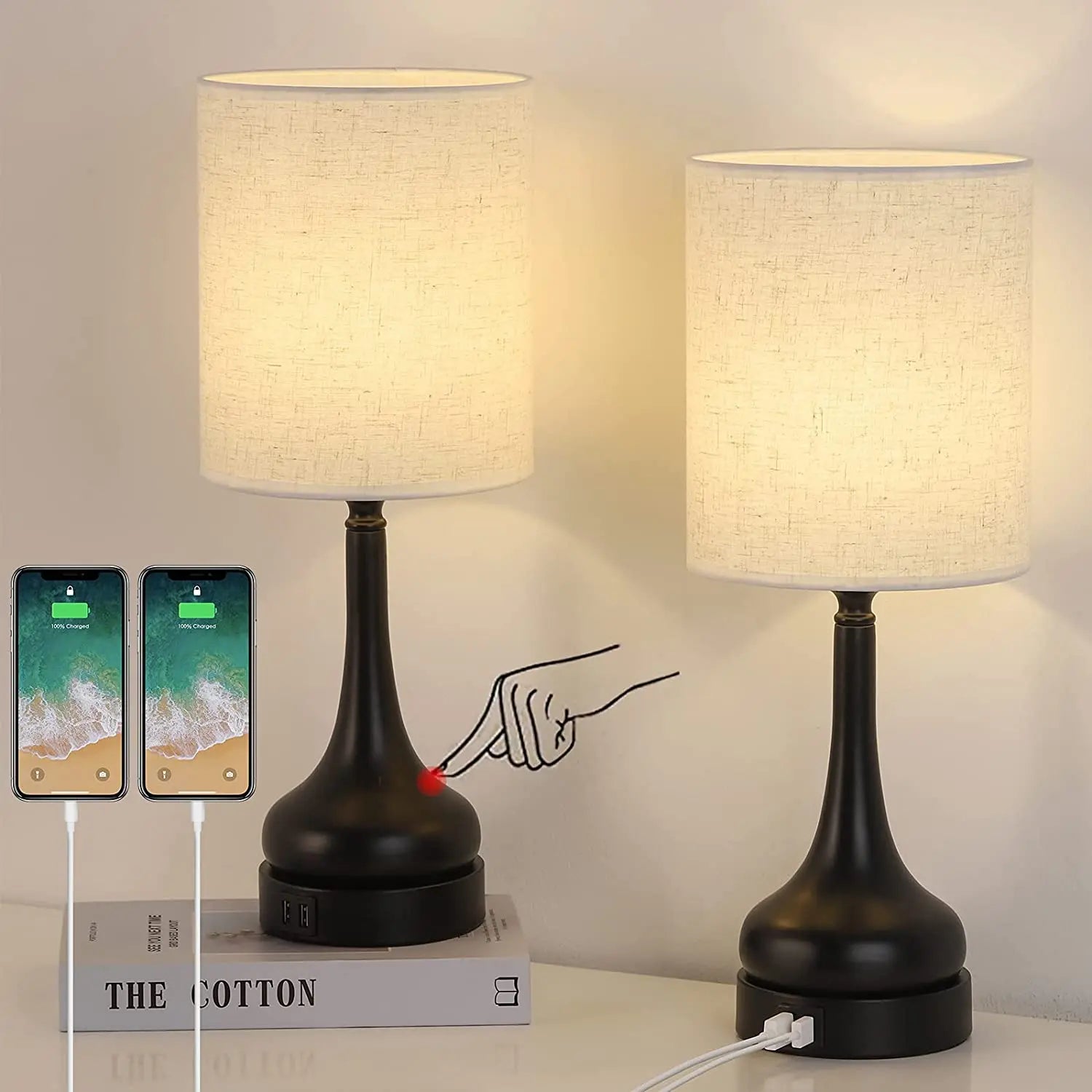 Table Lamp Set of 2 Table Lamps with Touch Control
