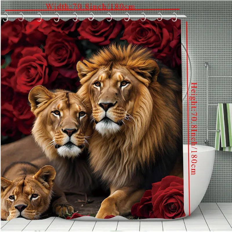 Valentine's Day Flower Animal Lion Rose Bathing Curtain