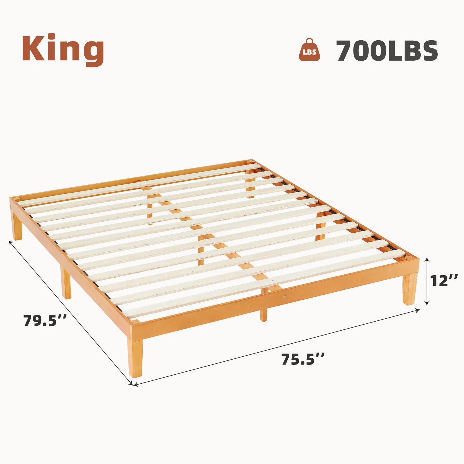 Queen Solid Wood Bed Frame with Sturdy Wood Slat Support No Box Spring Needed