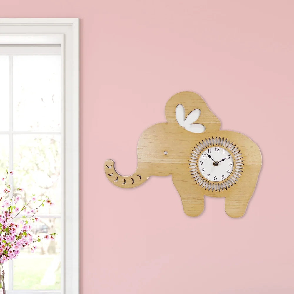 Indoor Elephant Shaped Wood Wall Clock Analog