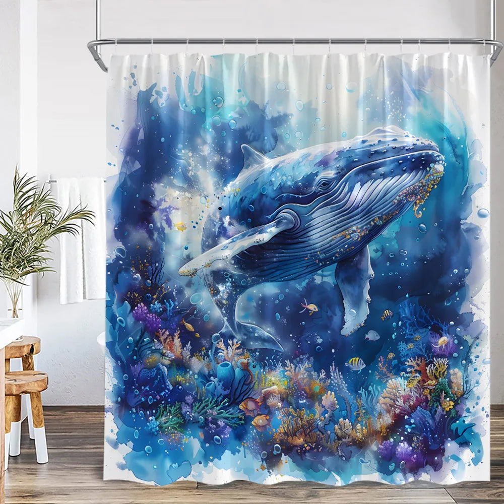 Marine Life Nature Bathroom Decor Sea Poltester Bath Curtain with Hook