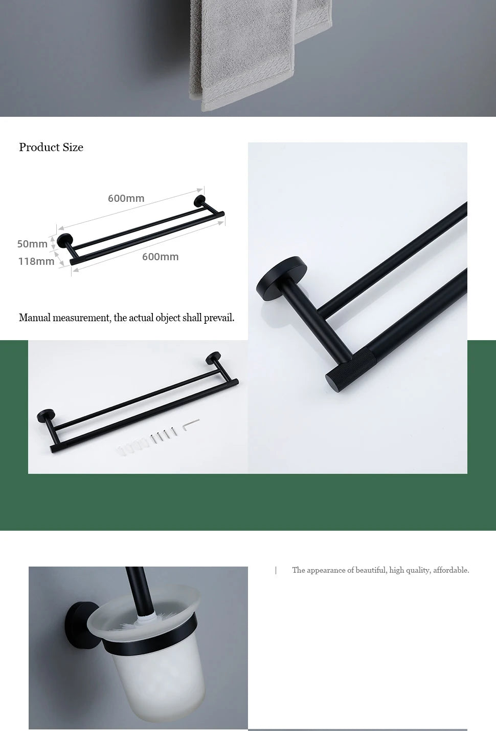 Black Bathroom Accessories Brass Knurled Kit Paper Holder Towel Rack Shelf Single Towel Holder Toilet Brush Holder Hook